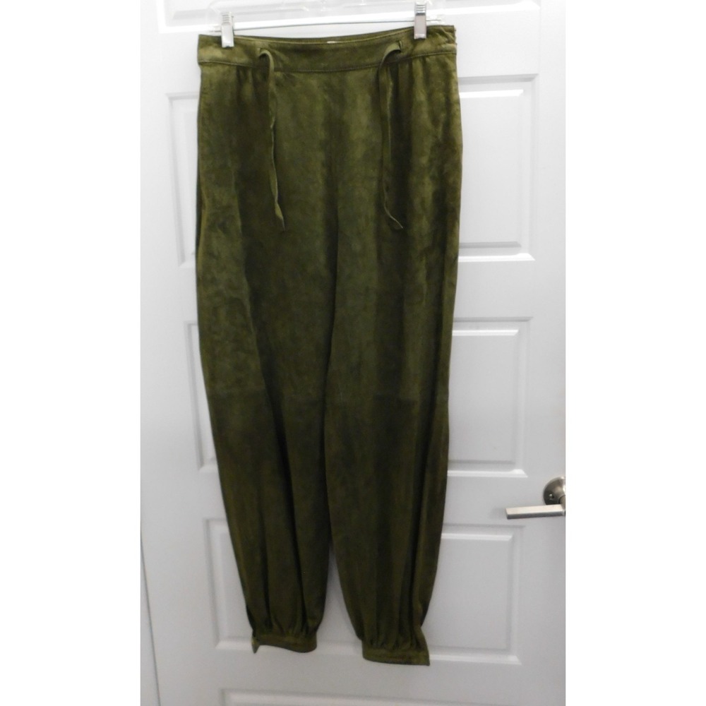VALENTINO Olive Green Goatskin Suede Leather Drawstring Pants EUR 40